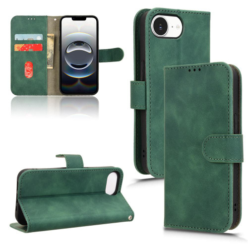 iPhone 16e / 17e Skin Feel Magnetic Flip Leather Phone Case - Green