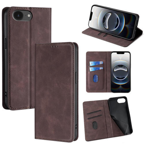 iPhone 16e / 17e Skin Feel Magnetic Leather Phone Case - Dark Brown