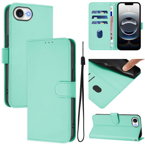 iPhone 16e / 17e Skin Feel Solid Color Leather Phone Case with Lanyard - Mint Green