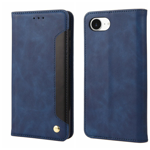 iPhone 16e / 17e Skin Feel Splicing Leather Phone Case - Blue