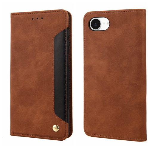 iPhone 16e / 17e Skin Feel Splicing Leather Phone Case - Brown