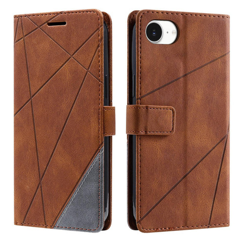 iPhone 16e / 17e Skin Feel Splicing Leather Phone Case - Brown