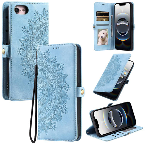 iPhone 16e / 17e Skin Feel Totem Embossed Leather Phone Case - Blue