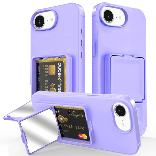 iPhone 16e / 17e Skin Feel TPU Hidden Mirror Card Bag Phone Case with Stand - Light Purple