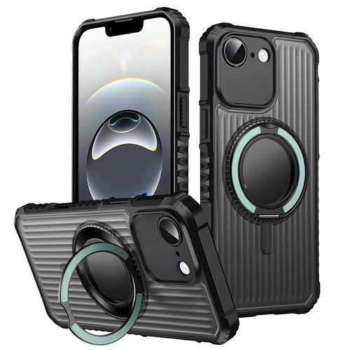 iPhone 16e / 17e Skin Sense Rotation Stand Semi-transparent Magsafe Phone Case - Sky Cyan