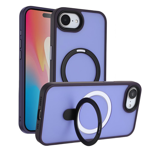 iPhone 16e / 17e Skin-feel MagSafe Holder PC Hybrid TPU Phone Case - Dark Purple