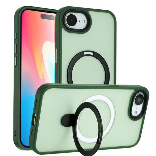iPhone 16e / 17e Skin-feel MagSafe Holder PC Hybrid TPU Phone Case - Green