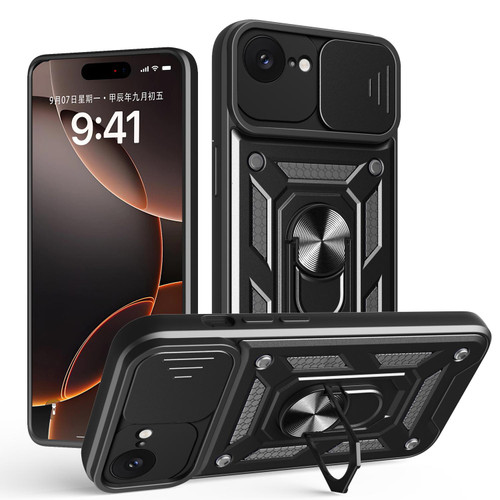 iPhone 16e / 17e Sliding Camera Cover Design TPU+PC Phone Case - Black