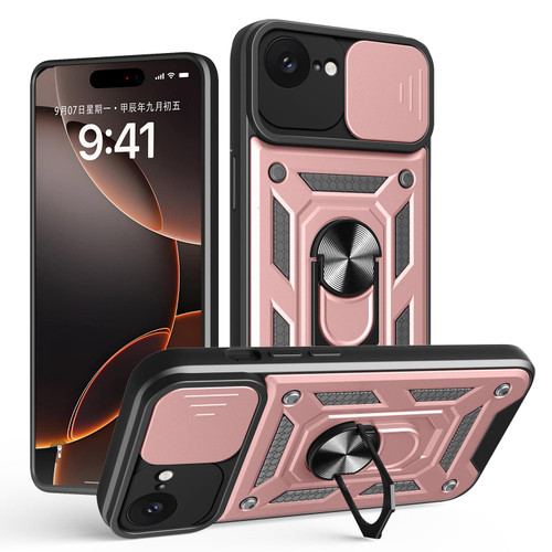 iPhone 16e / 17e Sliding Camera Cover Design TPU+PC Phone Case - Rose Gold