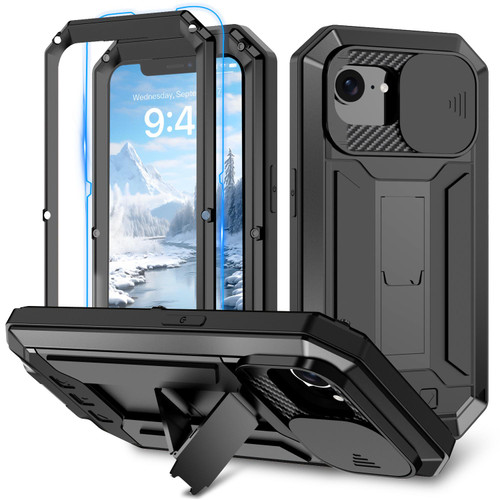 iPhone 16e / 17e Sliding Camera IP68 Waterproof Holder Phone Case - Black