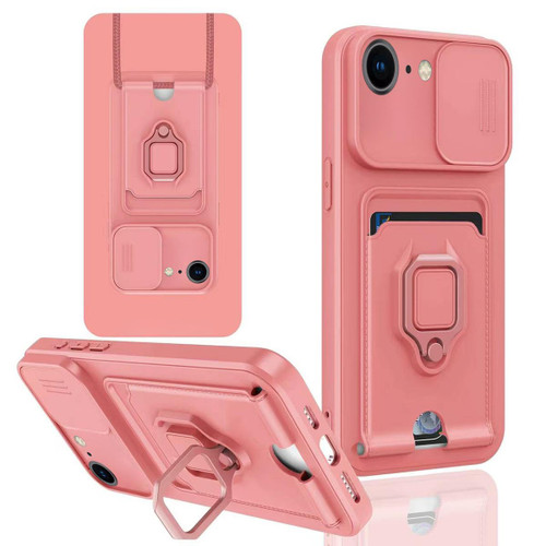 iPhone 16e / 17e Sliding Camshield Magnetic Card Holder Silicone Phone Case - Pink