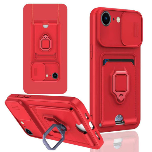 iPhone 16e / 17e Sliding Camshield Magnetic Card Holder Silicone Phone Case - Red