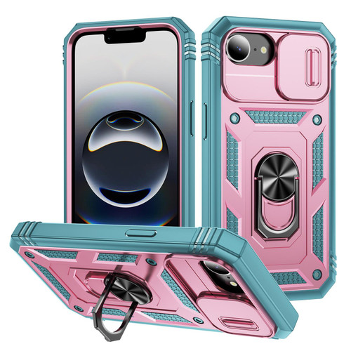 iPhone 16e / 17e Sliding Camshield TPU + PC Phone Case with Holder - Pink+Green
