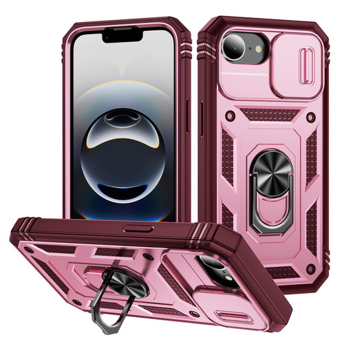 iPhone 16e / 17e Sliding Camshield TPU + PC Phone Case with Holder - Pink+Rose Red