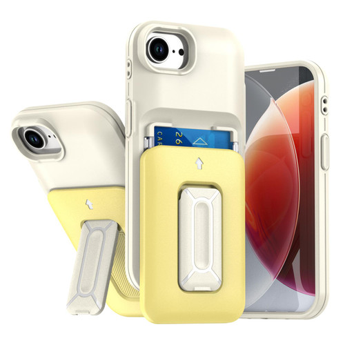 iPhone 16e / 17e Sliding Card Holder Integrated Phone Case with Kickstand - Beige Yellow