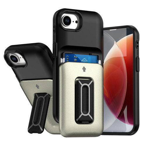 iPhone 16e / 17e Sliding Card Holder Integrated Phone Case with Kickstand - Black Gold