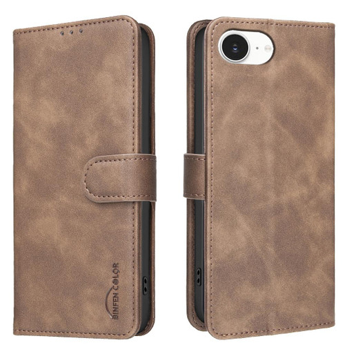 iPhone 16e / 17e Solid Color Calfskin Texture RFID Vegan Leather Phone Case - Brown