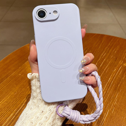iPhone 16e / 17e Solid Color Liquid Silicone Magnetic Phone Case with Lanyard - Lilac Purple
