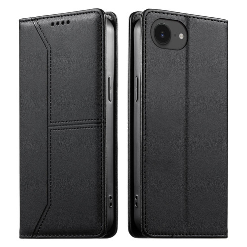 iPhone 16e / 17e Stitched Line Magnetic RFID Vegan Leather Phone Case - Black