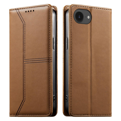 iPhone 16e / 17e Stitched Line Magnetic RFID Vegan Leather Phone Case - Brown