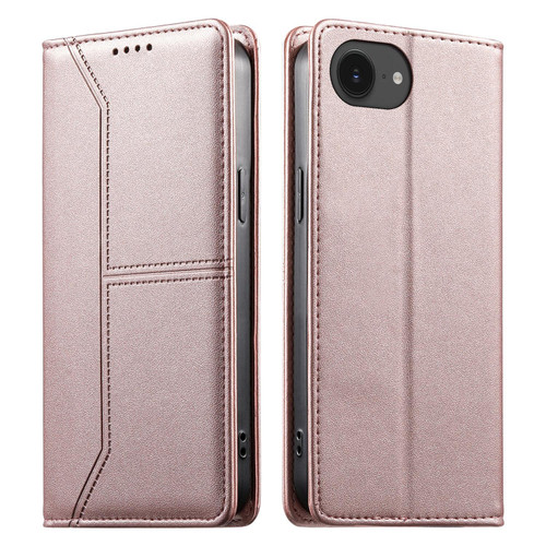 iPhone 16e / 17e Stitched Line Magnetic RFID Vegan Leather Phone Case - Pink