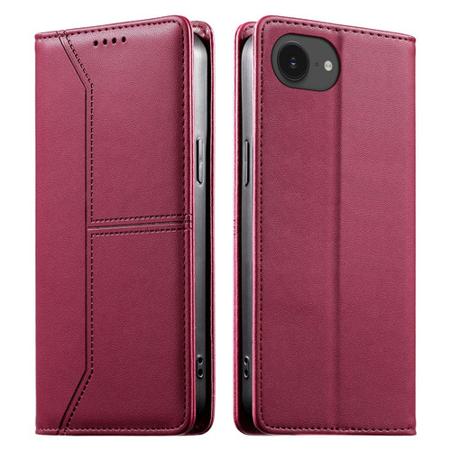 iPhone 16e / 17e Stitched Line Magnetic RFID Vegan Leather Phone Case - Wine Red