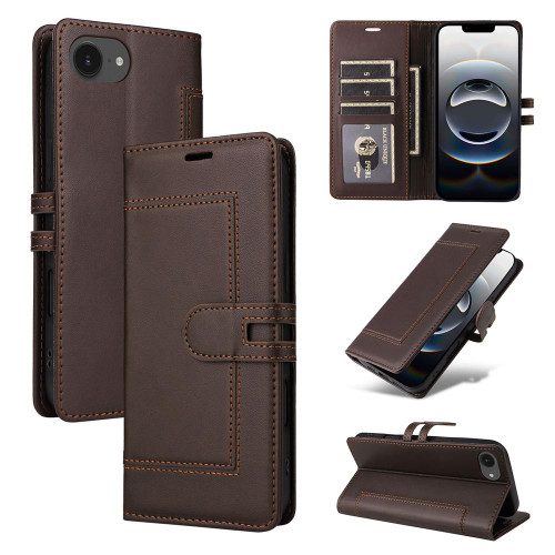 iPhone 16e / 17e Stitched Magnetic Buckle Leather Phone Case - Coffee
