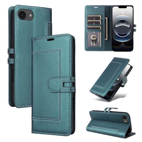 iPhone 16e / 17e Stitched Magnetic Buckle Leather Phone Case - Green
