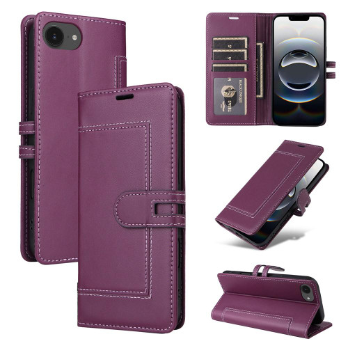 iPhone 16e / 17e Stitched Magnetic Buckle Leather Phone Case - Purple