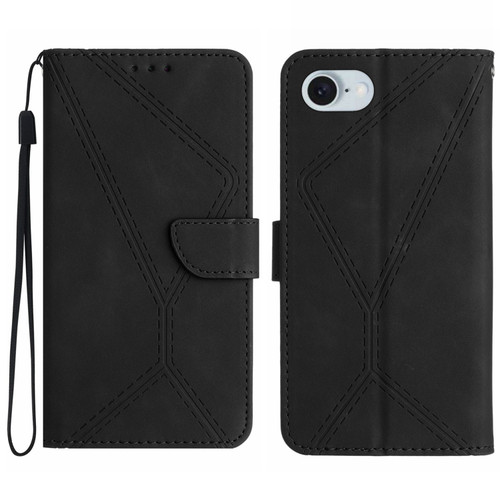 iPhone 16e / 17e Stitching Embossed Leather Phone Case - Black