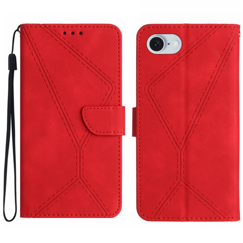 iPhone 16e / 17e Stitching Embossed Leather Phone Case - Red