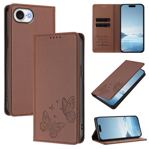 iPhone 16e / 17e Strong Magnetic Dual Butterfly RFID Vegan Leather Phone Case - Brown