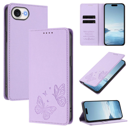iPhone 16e / 17e Strong Magnetic Dual Butterfly RFID Vegan Leather Phone Case - Light Purple
