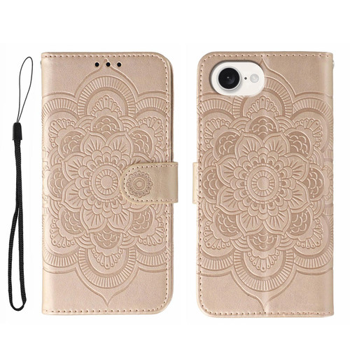 iPhone 16e / 17e Sun Mandala Embossing Leather Phone Case - Rose Gold