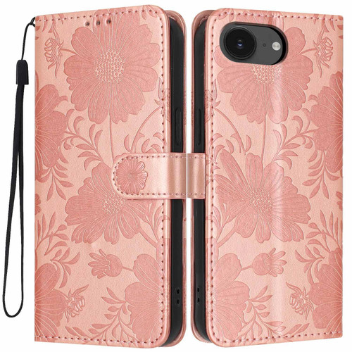 iPhone 16e / 17e Sunflower Embossed Vegan Leather Phone Case with Small Black Rope - Rose Gold