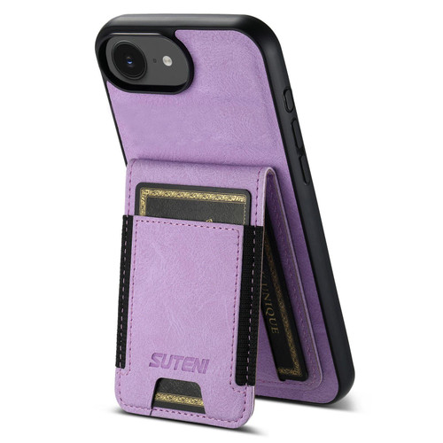 iPhone 16e / 17e Suteni H03 Litchi Leather Card Bag Stand Back Phone Case - Purple