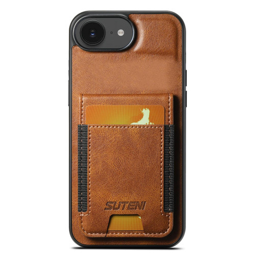 iPhone 16e / 17e Suteni H03 Oil Wax Leather Wallet Stand Back Phone Case - Brown