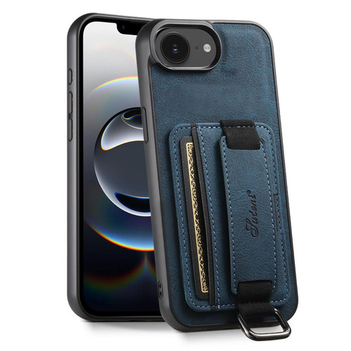 iPhone 16e / 17e Suteni H13 Litchi Leather Wrist Strap Wallet Back Phone Case - Blue