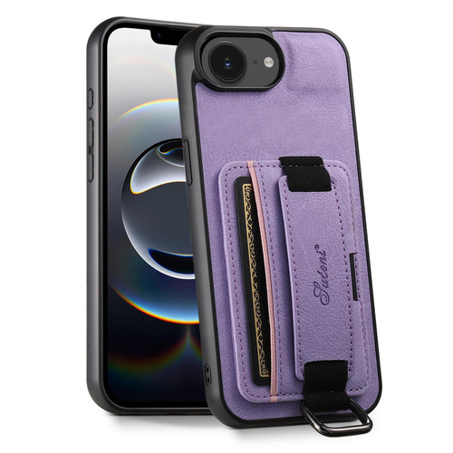 iPhone 16e / 17e Suteni H13 Litchi Leather Wrist Strap Wallet Back Phone Case - Purple