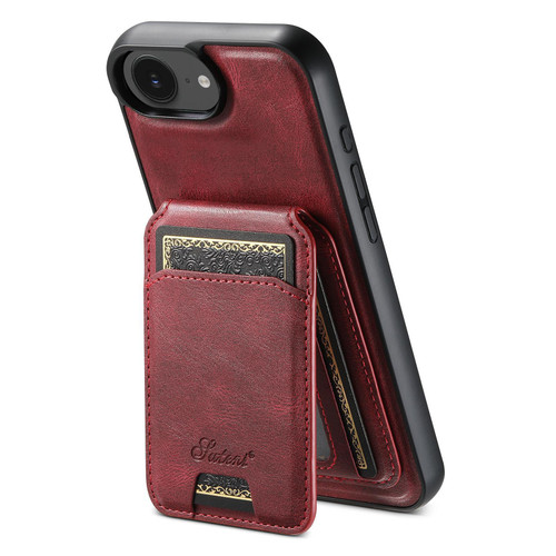 iPhone 16e / 17e Suteni H15 MagSafe Oil Eax Leather Detachable Wallet Back Phone Case - Red