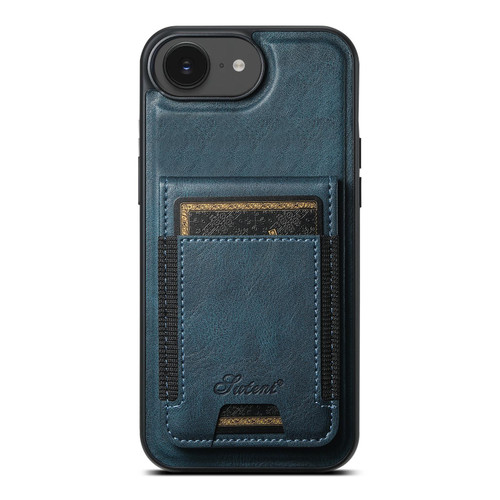 iPhone 16e / 17e Suteni H17 Oil Eax Leather MagSafe Detachable Wallet Phone Case - Blue