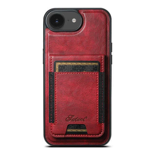 iPhone 16e / 17e Suteni H17 Oil Eax Leather MagSafe Detachable Wallet Phone Case - Red