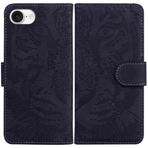 iPhone 16e / 17e Tiger Embossing Pattern Leather Phone Case - Black