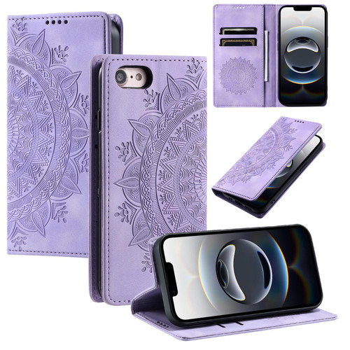 iPhone 16e / 17e Totem Embossed Magnetic Leather Phone Case - Purple