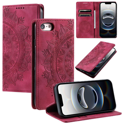 iPhone 16e / 17e Totem Embossed Magnetic Leather Phone Case - Red