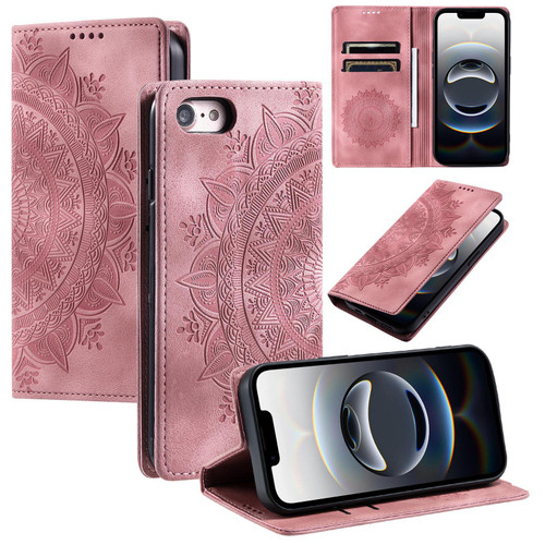 iPhone 16e / 17e Totem Embossed Magnetic Leather Phone Case - Rose Gold