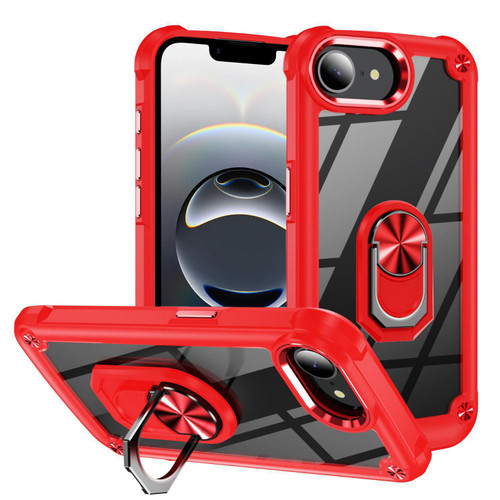 iPhone 16e / 17e TPU + PC Lens Protection Phone Case with Ring Holder - Red