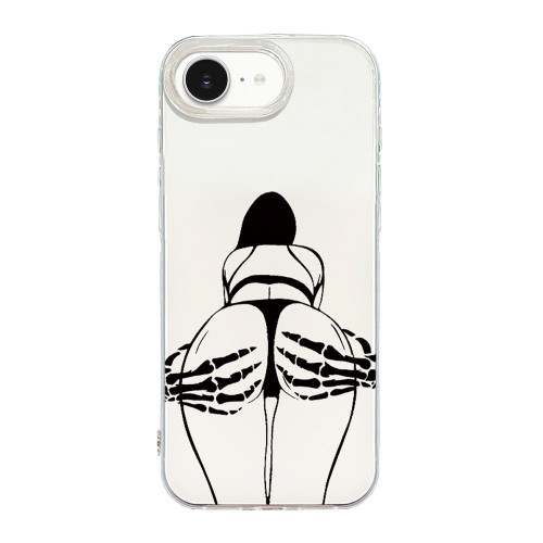 iPhone 16e / 17e Transparent Frame IMD Cream Phone Case - Line Skeleton Hand