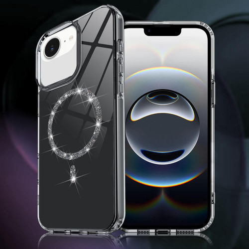 iPhone 16e / 17e Transparent MagSafe Glitter Powder Acrylic Phone Case - Black