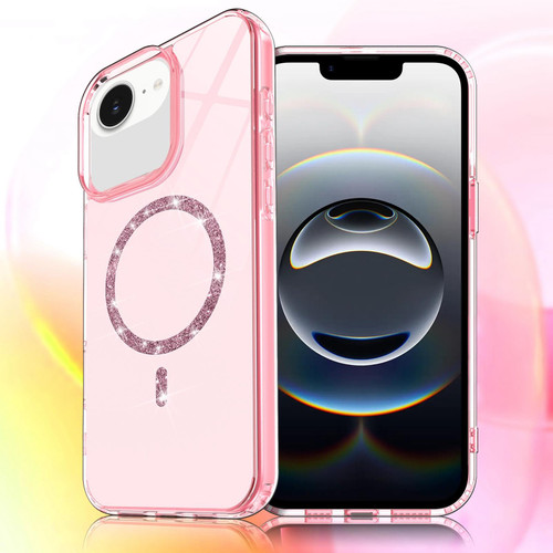 iPhone 16e / 17e Transparent MagSafe Glitter Powder Acrylic Phone Case - Pink